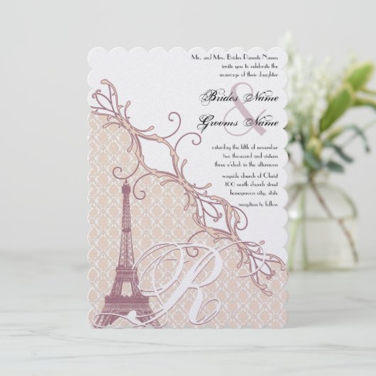 Eiffel Tower  Damask Silver Peony Lavender Kaart (Staand voorkant)