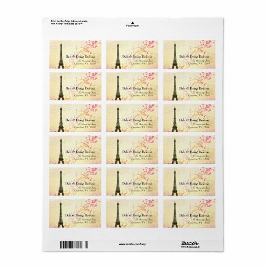 Eiffel Tower Designer-labels Pas getrouwd Etiket (Full Sheet)
