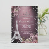 Eiffel Tower Diamonds Dark Roses Burgundy Kaart (Staand voorkant)