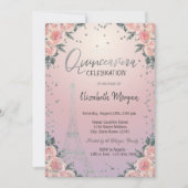 Eiffel Tower Diamonds Flowers Pink Quinceañera Kaart (Voorkant)