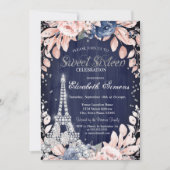 Eiffel Tower Diamonds Navy Blue Rozen Sweet 16 Kaart (Voorkant)