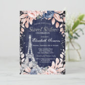 Eiffel Tower Diamonds Navy Blue Rozen Sweet 16 Kaart (Staand voorkant)
