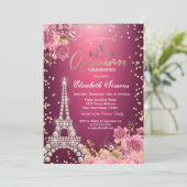 Eiffel Tower Diamonds Roses Red Quinceanera Kaart (Staand voorkant)