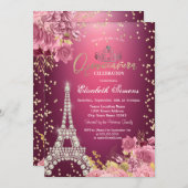 Eiffel Tower Diamonds Roses Red Quinceanera Kaart (Voorkant / Achterkant)