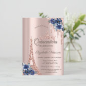 Eiffel Tower, Drivers Blue Quinceañera Kaart (Staand voorkant)