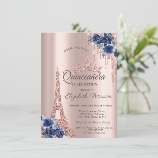 Eiffel Tower, Drivers Blue Quinceañera Kaart (Staand voorkant)