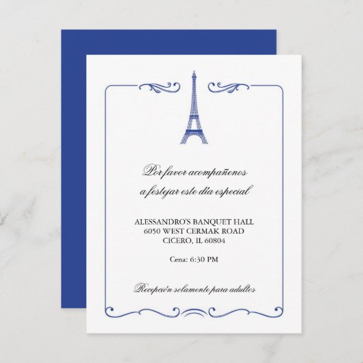 Eiffel Tower Elegant Reception Card Informatiekaartje (Voorkant / Achterkant)