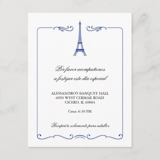 Eiffel Tower Elegant Reception Card Informatiekaartje (Voorkant)