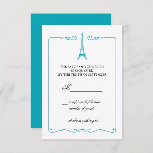 Eiffel Tower Elegant RSVP-kaart Uitnodiging (Voorkant / Achterkant)