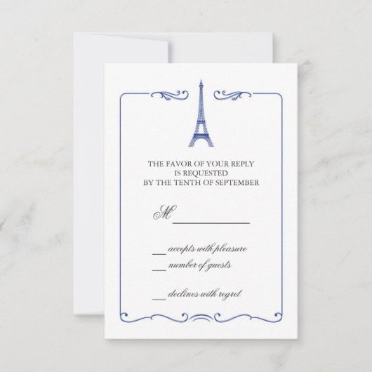 Eiffel Tower Elegant RSVP-kaart Uitnodiging (Voorkant)