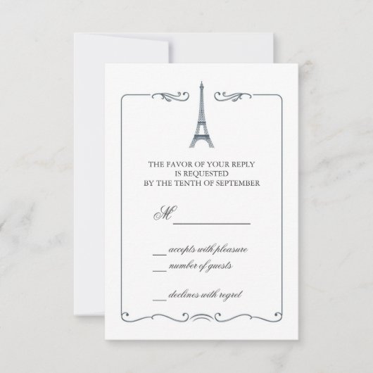 Eiffel Tower Elegant RSVP-kaart Uitnodiging (Voorkant)