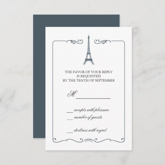 Eiffel Tower Elegant RSVP-kaart Uitnodiging (Voorkant / Achterkant)