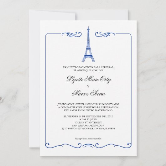 Eiffel Tower Elegant Wedding Invitation Kaart (Voorkant)