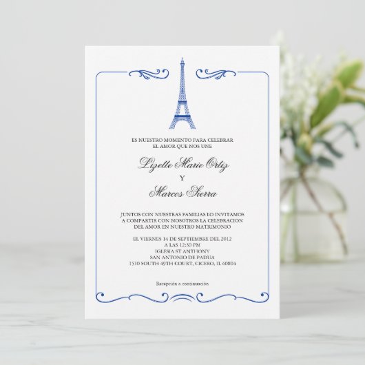 Eiffel Tower Elegant Wedding Invitation Kaart (Staand voorkant)