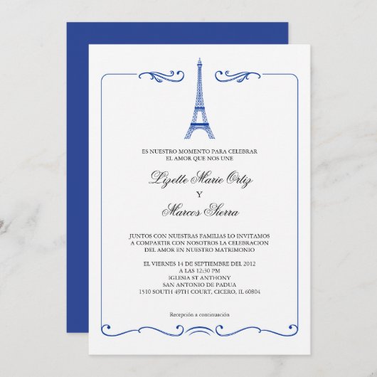 Eiffel Tower Elegant Wedding Invitation Kaart (Voorkant / Achterkant)