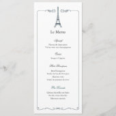 Eiffel Tower Elegant Wedding Menu Card French (Voorkant)
