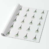 Eiffel Tower en Pine Modern Joyeux Noel Cadeaupapier (Uitgerold)