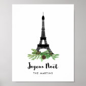 Eiffel Tower en Pine | Modern Joyeux Noel Poster (Voorkant)