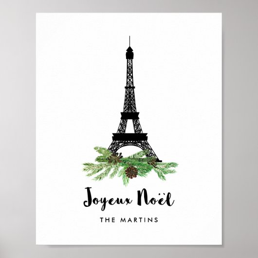 Eiffel Tower en Pine | Modern Joyeux Noel Poster (Voorkant)