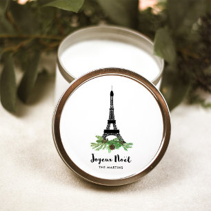 Eiffel Tower en Pine   Modern Joyeux Noel Ronde Sticker