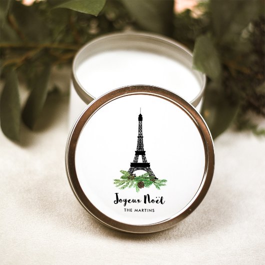Eiffel Tower en Pine | Modern Joyeux Noel Ronde Sticker