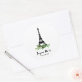Eiffel Tower en Pine | Modern Joyeux Noel Ronde Sticker (Envelop)