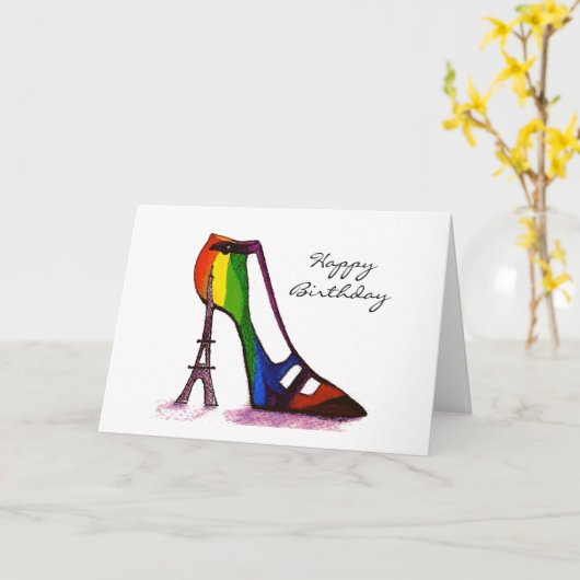 Eiffel Tower Fantasy Shoe Birthday Card Kaart (Gele Bloem)