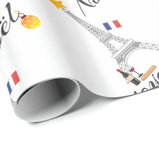 Eiffel Tower Flag van Frankrijk Joyeux Noel Cadeaupapier (Rol Hoek)