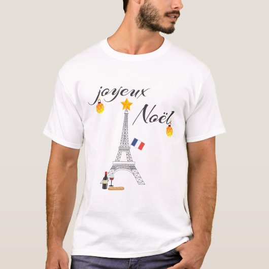 Eiffel Tower Flag van Frankrijk Joyeux Noel T-shirt (Voorkant)