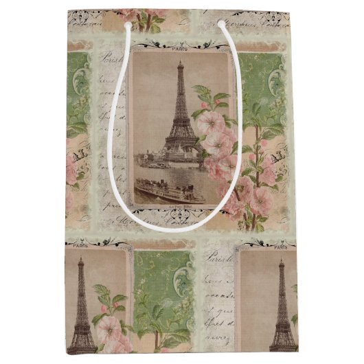 Eiffel Tower Floral Paris  Ephemera Script Medium Cadeauzakje (Voorkant)
