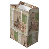 Eiffel Tower Floral Paris  Ephemera Script Medium Cadeauzakje (Achterkant Gekanteld)