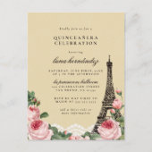 Eiffel Tower Floral Paris Thed Quinceañera Uitnodiging Briefkaart (Voorkant)
