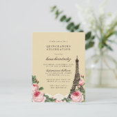 Eiffel Tower Floral Paris Thed Quinceañera Uitnodiging Briefkaart (Staand voorkant)