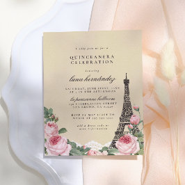 Eiffel Tower Floral Paris Thed Quinceañera Uitnodiging Briefkaart