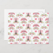 Eiffel Tower Flowers Pink Hearts Paris Frankrijk Briefkaart (Voorkant / Achterkant)