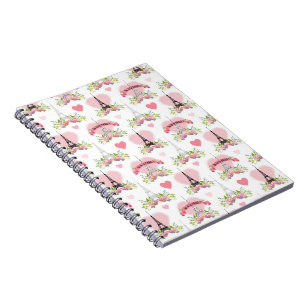 Eiffel Tower Flowers Pink Hearts Paris Frankrijk Notitieboek