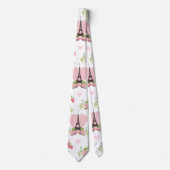 Eiffel Tower Flowers Pink Hearts Paris Frankrijk Stropdas (Voorkant)