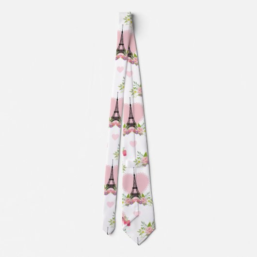 Eiffel Tower Flowers Pink Hearts Paris Frankrijk Stropdas (Achterkant)