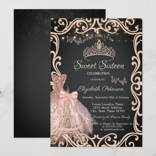 Eiffel Tower Frame Dress Glitter Butterfly  Kaart (Voorkant / Achterkant)