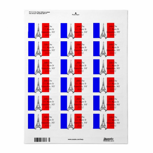 Eiffel Tower Frankrijk Etiket (Full Sheet)