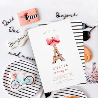 Eiffel Tower Franse zwarte Stripes Birthday Party Kaart
