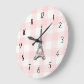 Eiffel Tower French Country Pink Gingham Pattern Grote Klok (Hoek)