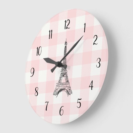 Eiffel Tower French Country Pink Gingham Pattern Grote Klok (Hoek)