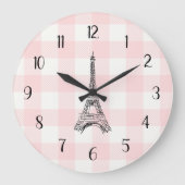 Eiffel Tower French Country Pink Gingham Pattern Grote Klok (Voorkant)