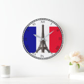Eiffel Tower French Flag Bk Roman Numbers Rd Clock Grote Klok (Huis)