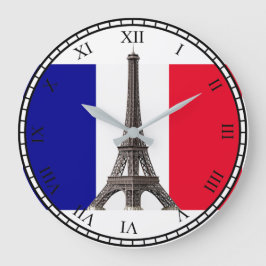 Eiffel Tower French Flag Bk Roman Numbers Rd Clock Grote Klok