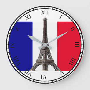 Eiffel Tower French Flag Bk Roman Numbers Rd Clock Grote Klok
