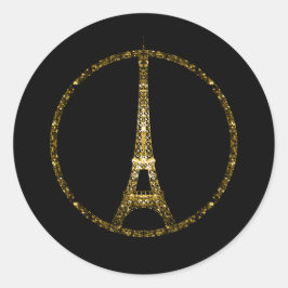 Eiffel Tower Gold glitter sparkles op Black Ronde Sticker