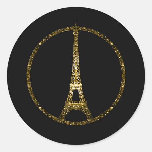 Eiffel Tower Gold glitter sparkles op Black Ronde Sticker (Voorkant)