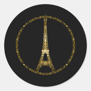 Eiffel Tower Gold glitter sparkles op Black Ronde Sticker